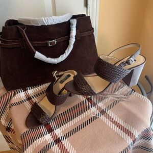 Sak’s Fifth Avenue leather chocolate Woven Sandals